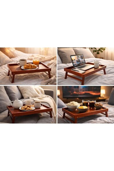 Generic Foldable Wooden Bed Tray Table (45×25×20 cm)