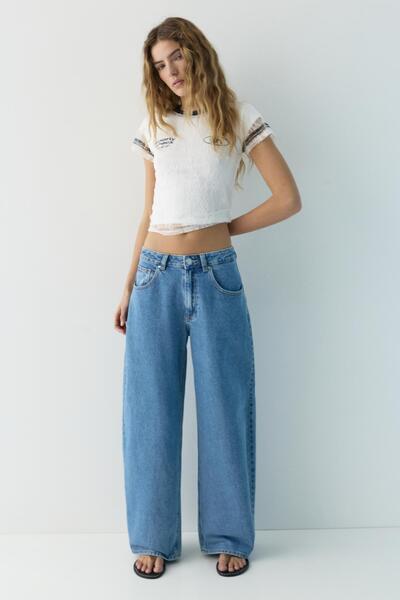 Pull & Bear İşlemeli balon jean