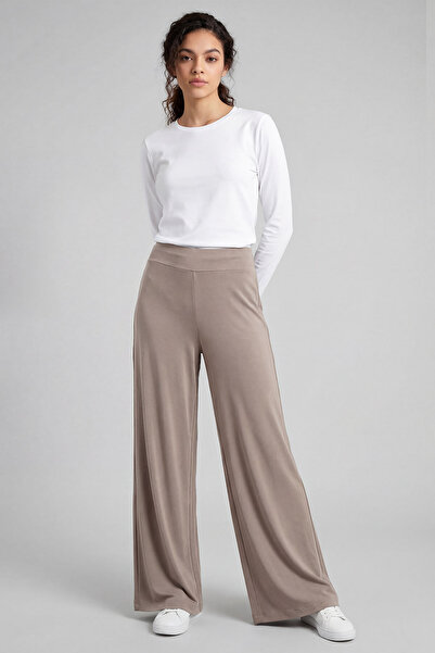 TOMMY LIFE بنطلون نسائي واسع الساق بتصميم كورساج باللون البيج الداكن - 94681