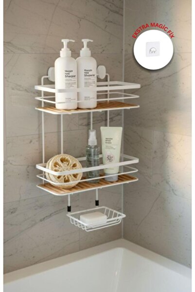 Okyanus Home Suport pentru șampon maxi dreptunghiular, alb, cu două niveluri,...