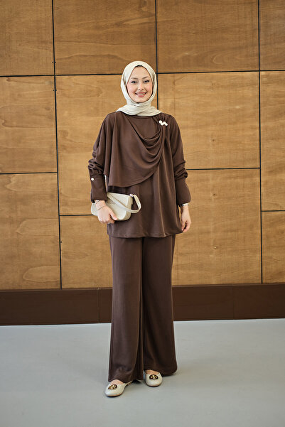 LOCCO Kadın Yandan Düğme Detaylı Takım Kahverengi