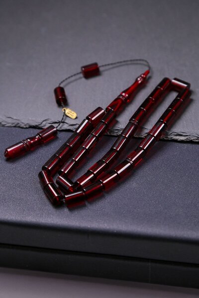 TESBİHKENTİ سبحة من حجر العنبر الناري بلون الكرز، خاصة لمحبي القطع والتشكيل