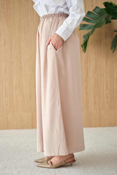 LOCCO Pantaloni de damă din material wide-leg cu talie elastică, crem