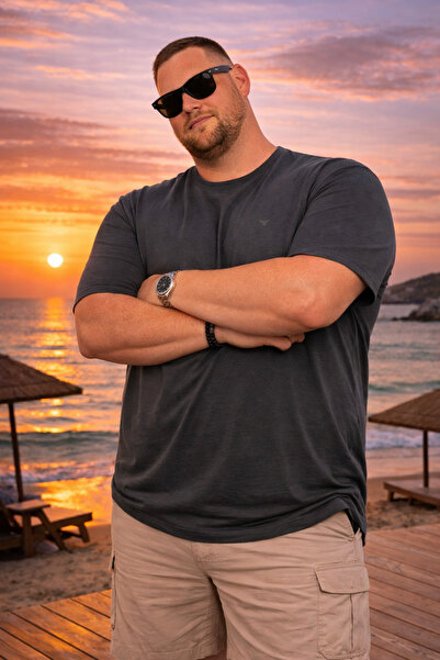 Maccali Men's Plus Size Crew Neck Summer Basic Anthracite T-Shirt