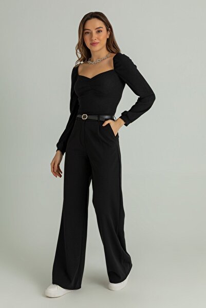 BEGBOR COLLECTİONS Belt Buttoned High Waist Palazzo Fabric Trousers – Bo Wide...