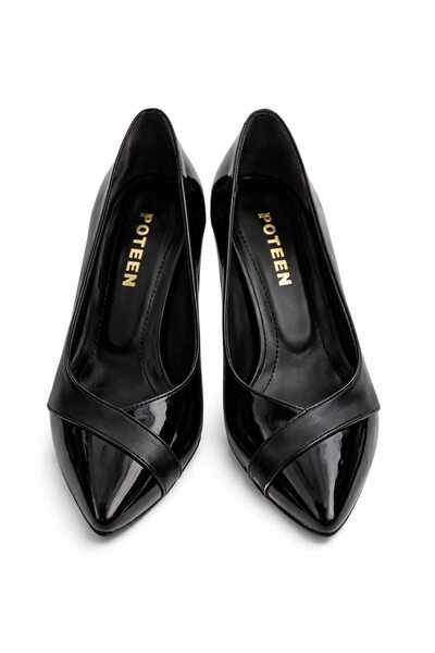 POTEEN Rosa Women's Large Size Patent Leather Comfortable Shoes-Black