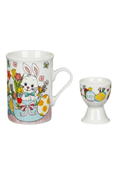 OEM Set Porcelain Mug with Egg Holder Rabbits Flowers 310ml