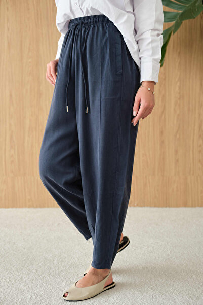 LOCCO Pantaloni Shalwar croială pentru femei, cu talie reglabilă, bleumarin