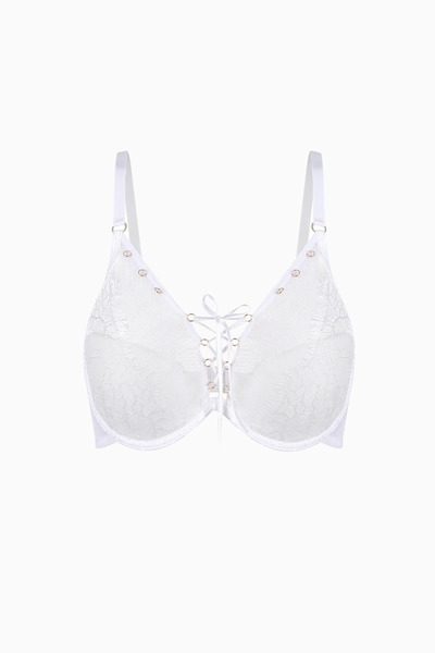 Weweus Lace Bra with Lacing Detail - Without Padding - Fashion - 2579 - Ecru