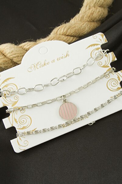Bijuteri Net Round Striped Chain Bracelet 3 Pieces