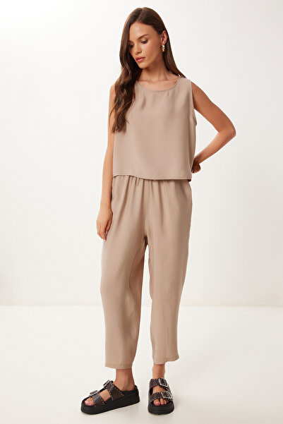 Lovelyİstanbul Sleeveless Blouse Trousers Set Lmc0058 Beige