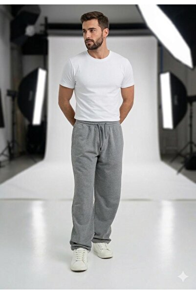barozzi Men's Sweatpants 2 Ip Wide-Leg Full Fit Solid Color Transitional with...