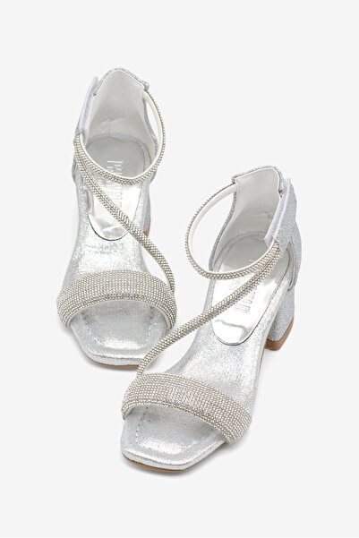 Tonny Black Girl's Silver Stone Detailed Ankle Band Heeled Shoes