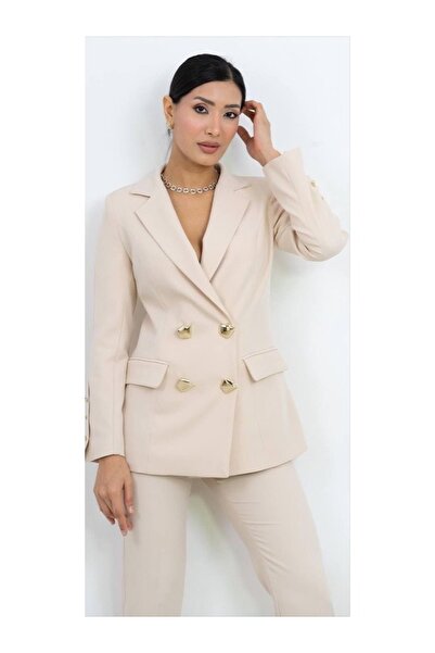 Dorne Moda Blazer Ceket Pantolon Takım Gold Düğme Detaylı