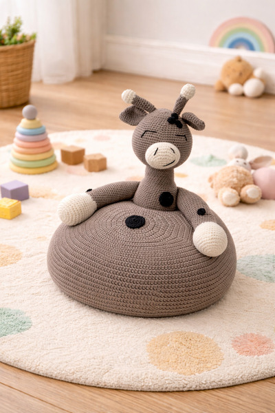 Moory Sevinli Minik Zürafa Amigurumi Puf / oturak / Bebek Minder