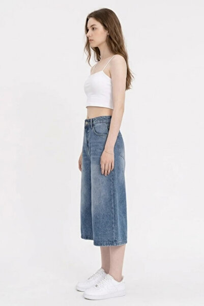 Swana Kadın Denim Bermuda Şort- Kot Mavi