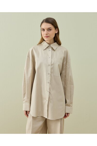Aybikestil Paper Gabardin Basic Must Gömlek Bej