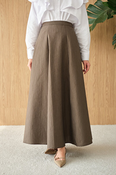 LOCCO Women's Side-Zip Closure Self-Patterned Skirt Dark Green