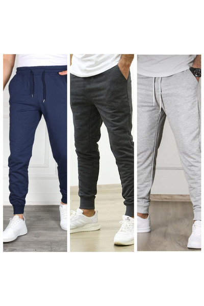 GOLSREY 3-Piece Men's Ribbed Leg Relaxed Fit Sweatpants (Regenerated Fabric)