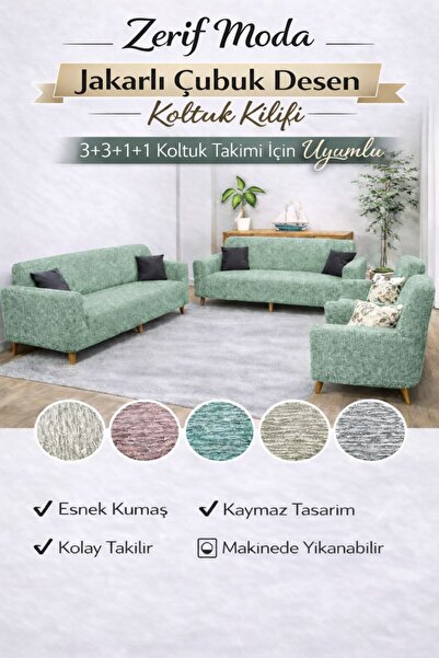 zerıf moda 3+3+1+1 Koltuk Kılıfı Takımı Esnek Lastikli Kaymaz Jakarlı Koltuk ...