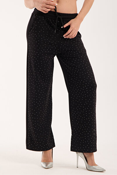 Clothes Fast Γυναικείο παντελόνι με πέτρινη λεπτομέρεια, φαρδιά μπατζάκια, ψη...