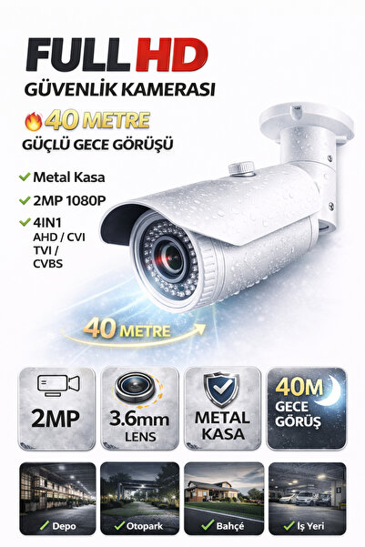 Ecocam 2MP Full HD 1080P Metal Kasa AHD Güvenlik Kamerası 40M Gece Görüş 42 I...