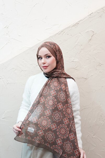 efdal şal eşarp Sun Geometric Pattern Aqua Cotton Shawl