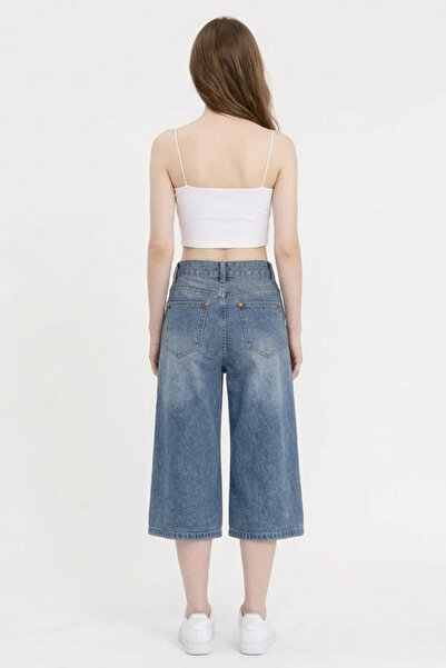 Swana Kadın Denim Bermuda Şort- Kot Mavi