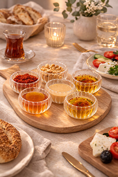 DİVAYS 6'lı 50 ml Çift Cidar Cam Mini Sosluk Kase | Çizgili Reçellik Drajelik...