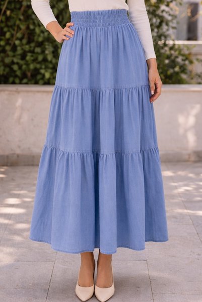 benguen Fusta din denim cu straturi B8022 Ice Blue