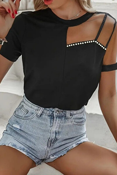 Modayakamoz New Season Women's Short Sleeve Tulle Detail Stone Janjan Crepe B...