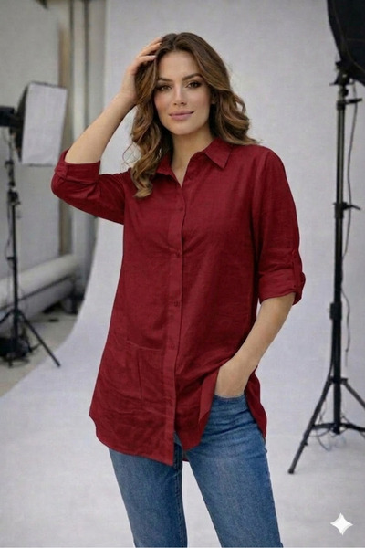 rushana Дамска риза със сгъваеми ръкави, 85 см, от креп