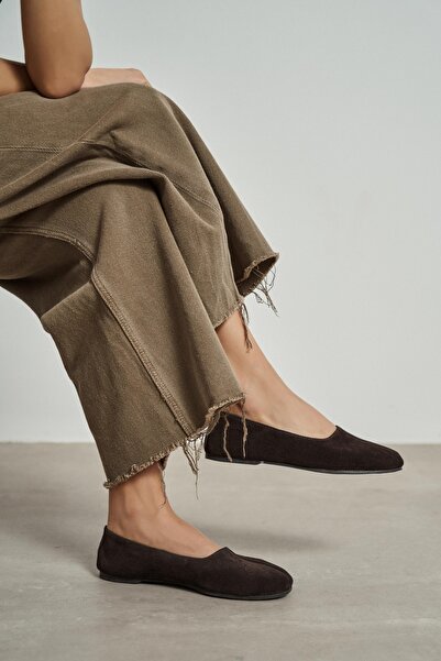 NİŞANTAŞI SHOES Rosel Bitter Kahve Hakiki Deri Düz Taban Kadın Babet