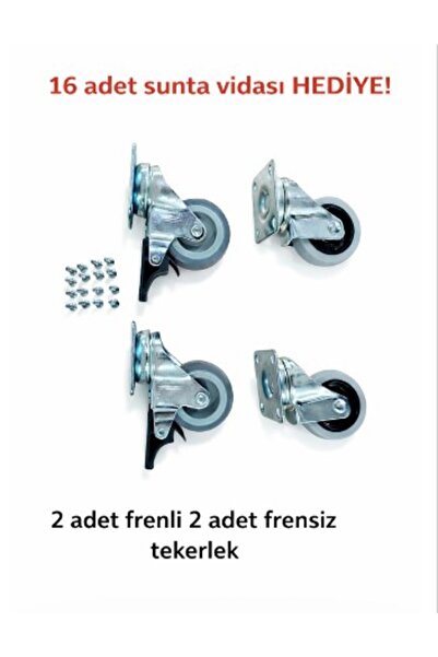RafBurada 4 Adet (2 Adet Frenli 2 Adet Frensiz) Döner Tablalı 50'lik Bilyalı ...