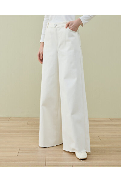 Aybikestil Denim Baggy Fit Pantolon Ekru