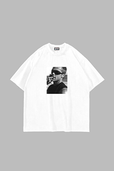 Sekizbiraltı Brad Pitt Printed Oversized Unisex White Tshirt