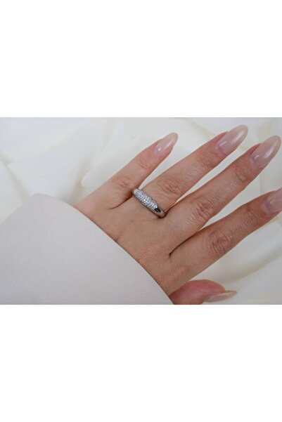 ATELİER TUĞBA Yzk319 Zircon Stone Oval Shape Silver Adjustable Ring