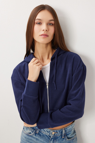 Lovelyİstanbul Суитшърт с качулка и цип „Selanik“ LXA0025, тъмносин