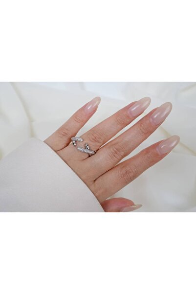 ATELİER TUĞBA Yzk322 Cross Open Shape Zircon Stone Adjustable Ring Silver