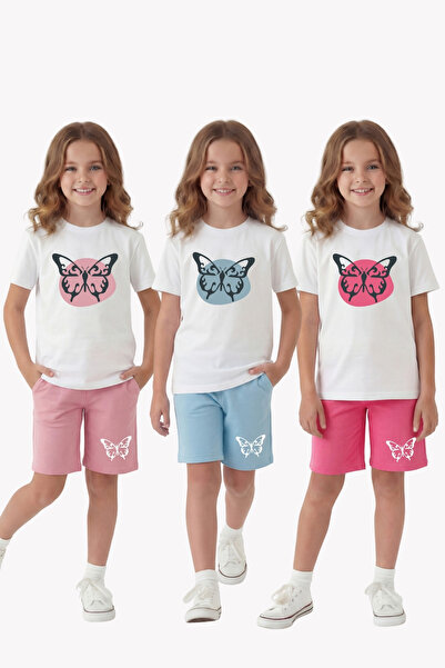 FYK COLLECTİON Σετ 3 τεμαχίων για κορίτσια με καλοκαιρινό σχέδιο και λεπτομέρ...