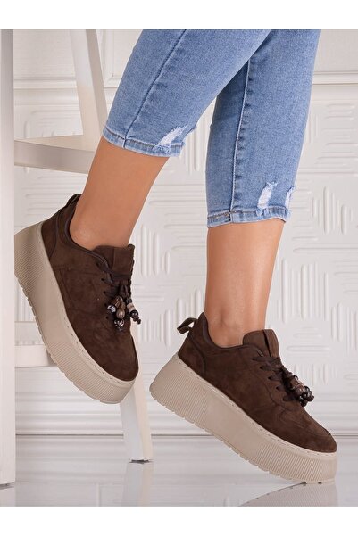 YIYI Arenia Women's Platform Sneakers in Brown Faux Suede, Size 37