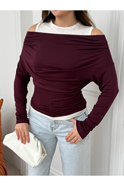 ÖNER Women's New Season Sweatshirt with Pleated Detail on the Shoulder and Bo...