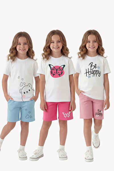 FYK COLLECTİON Σετ 3 τεμαχίων για κορίτσια με καλοκαιρινό σχέδιο και λεπτομέρ...