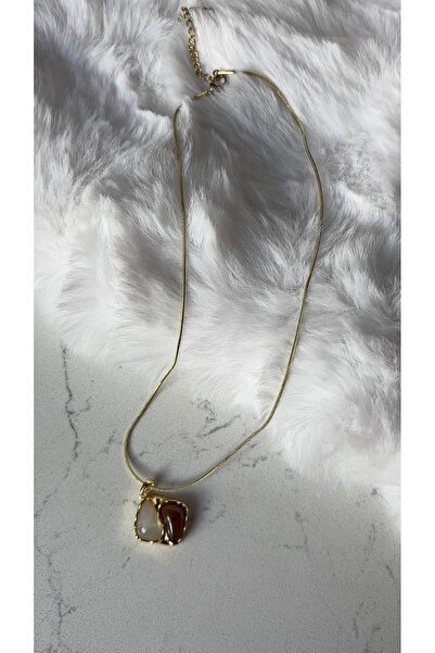 STELLE Brown and White Beaded Steel Necklace