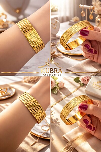 Kübra Accessories TRABZON ÇİZGİLİ BİLEZİK 22 AYAR KUYUM İŞİLİK