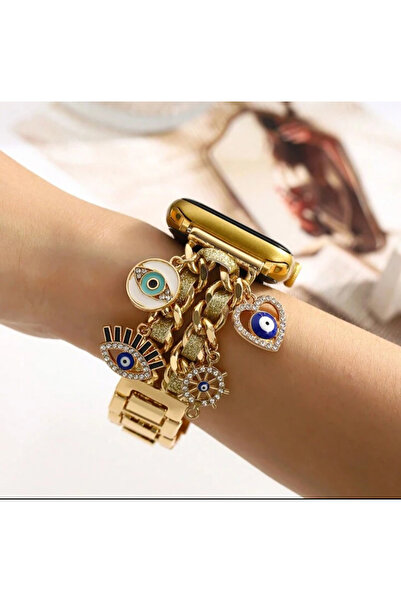 Bushco Store Watch Nazar Charmlı 38-40-41 Mm watch 10 42mm Gold Çelik Kordon