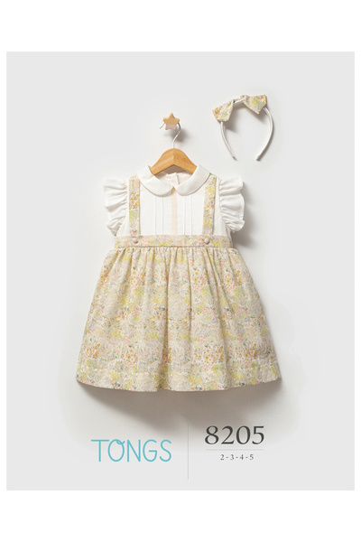 Tongs Baby Κοριτσίστικο φλοράλ φόρεμα με κούμπωμα σε σχήμα κορώνας, πράσινο 8205