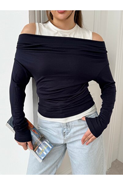 ÖNER Women's New Season Sweatshirt with Pleated Detail on the Shoulder and Bo...