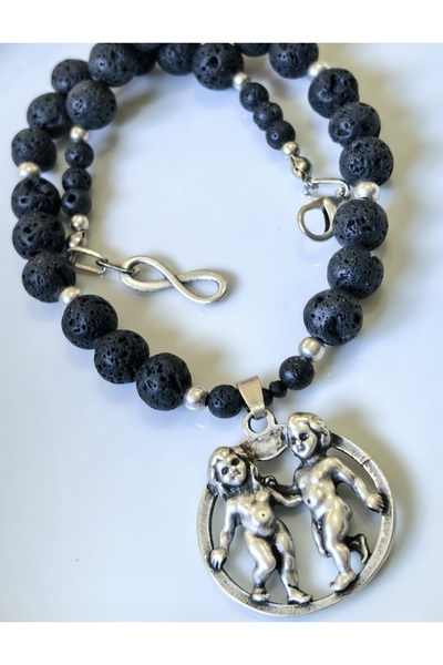 THİNBLACK Gemini Lava Stone Silver Necklace – Thinblack ®   Zodiac Collection