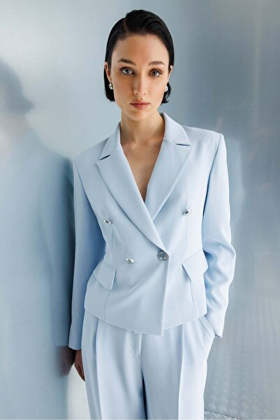 Moda İlgi Modailgi Mono Yaka Kruvaze Ceket - 40050 Mavi